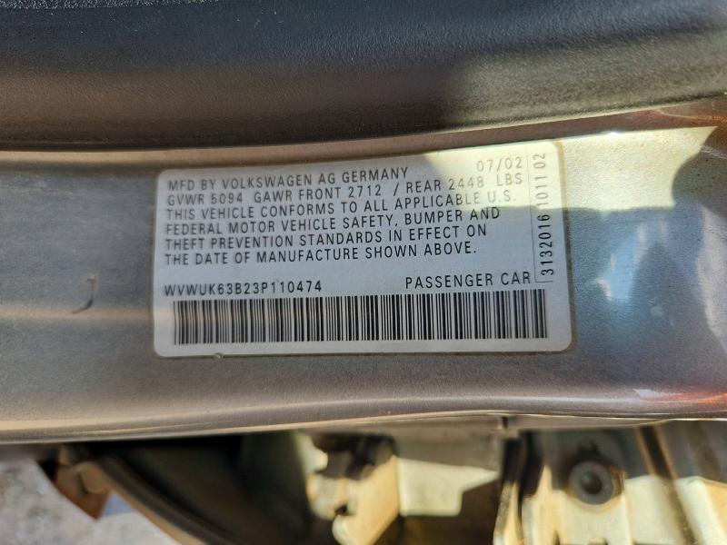 Aukcja sprzedaży 2003 Volkswagen Passat, vin: WVWUK63B23P110474, numer aukcji: 70629956