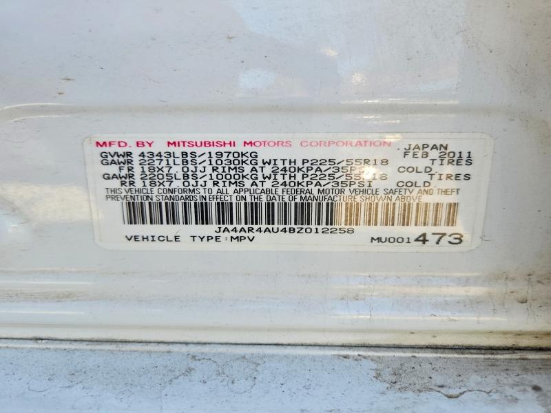 2011 Mitsubishi Outlander Sport მანქანა იყიდება აუქციონზე, vin: JA4AR4AU4BZ012258, აუქციონის ნომერი: 68047186