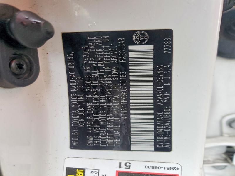 Продажа на аукционе авто 2019 Toyota Camry, vin: 4T1B11HK6KU770163, номер лота: 68966556