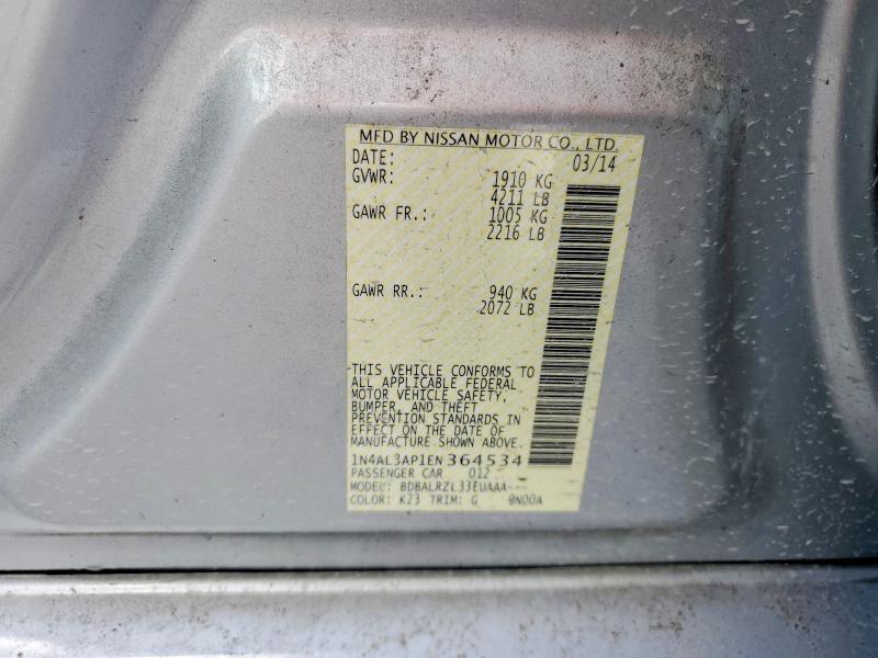 2014 Nissan Altima მანქანა იყიდება აუქციონზე, vin: 1N4AL3AP1EN364534, აუქციონის ნომერი: 67964086
