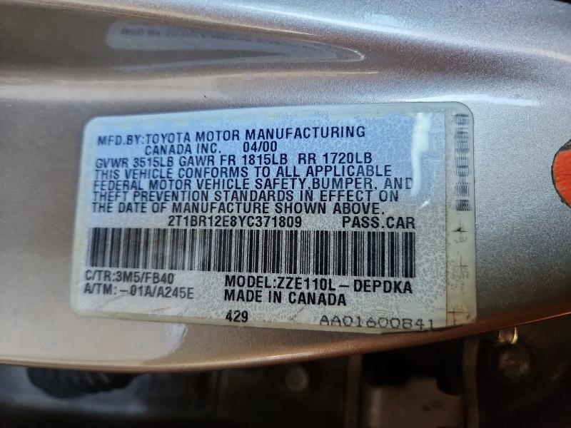 70113906 :رقم المزاد ، 2T1BR12E8YC371809 vin ، 2000 Toyota Corolla مزاد بيع