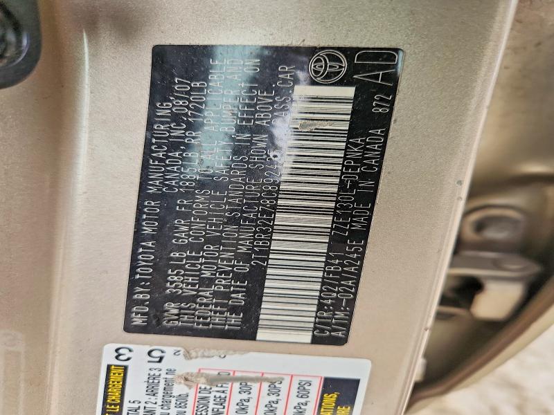 Продаж на аукціоні авто 2008 Toyota Corolla, vin: 2T1BR32E78C892435, номер лоту: 69974196
