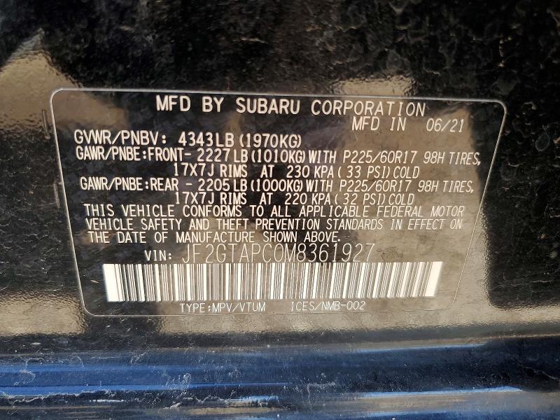 Aukcja sprzedaży 2021 Subaru Crosstrek, vin: JF2GTAPC0M8361927, numer aukcji: 68425636