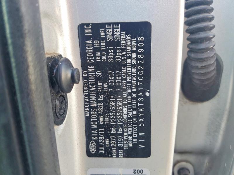 68952636 :رقم المزاد ، 5XYKT3A17CG228908 vin ، 2012 Kia Sorento مزاد بيع