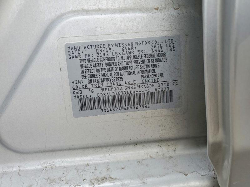 2019 Nissan Sentra მანქანა იყიდება აუქციონზე, vin: 3N1AB7AP2KY327935, აუქციონის ნომერი: 70932626