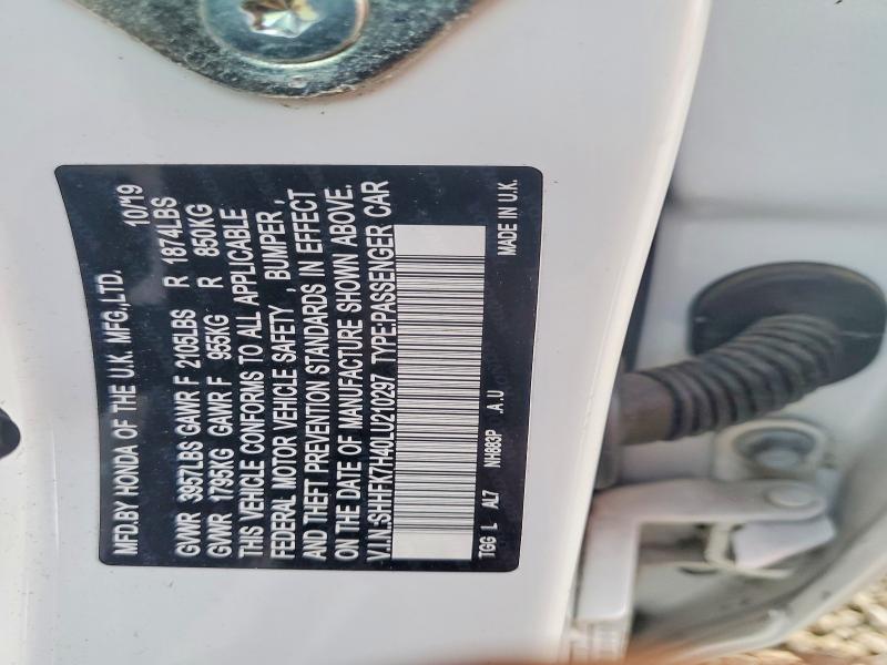 2020 Honda Civic მანქანა იყიდება აუქციონზე, vin: SHHFK7H40LU210297, აუქციონის ნომერი: 67251426