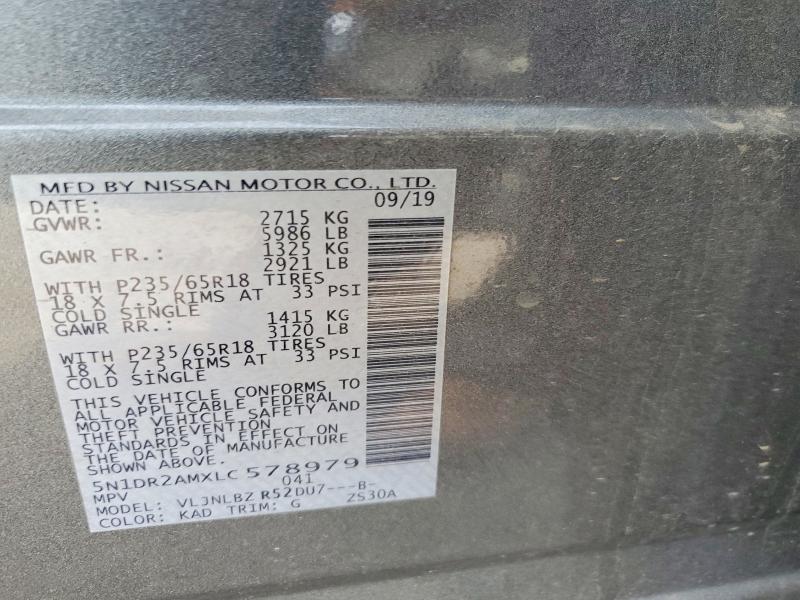 2020 Nissan Pathfinder მანქანა იყიდება აუქციონზე, vin: 5N1DR2AMXLC578979, აუქციონის ნომერი: 68171816