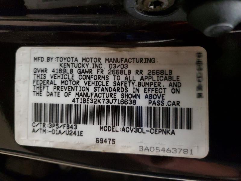 Продажа на аукционе авто 2003 Toyota Camry, vin: 4T1BE32K73U716638, номер лота: 70674836