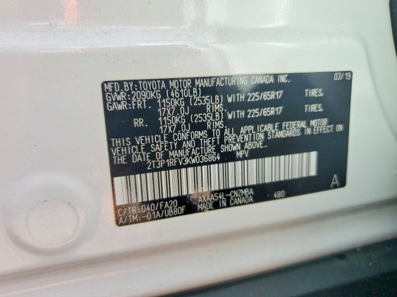 Aukcja sprzedaży 2019 Toyota Rav4, vin: 2T3P1RFV3KW036864, numer aukcji: 68757496