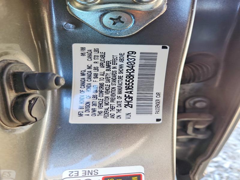 69984316 :رقم المزاد ، 2HGFA16558H340379 vin ، 2008 Honda Civic مزاد بيع