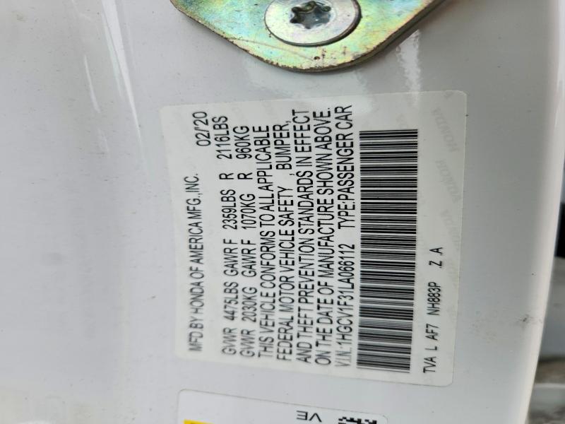 Продажа на аукционе авто 2020 Honda Accord, vin: 1HGCV1F31LA066112, номер лота: 68971686