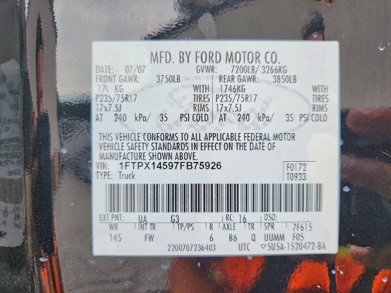 Продаж на аукціоні авто 2007 Ford F150, vin: 1FTPX14597FB75926, номер лоту: 69527526