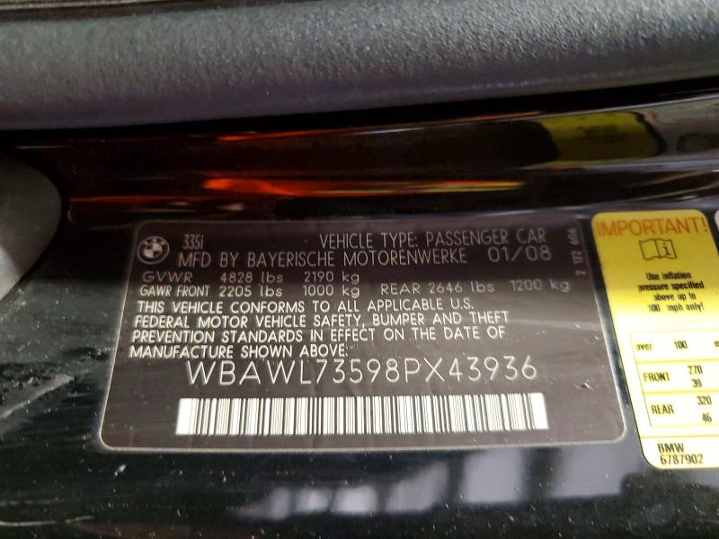 Продажа на аукционе авто 2008 Bmw 335, vin: WBAWL73598PX43936, номер лота: 67593346