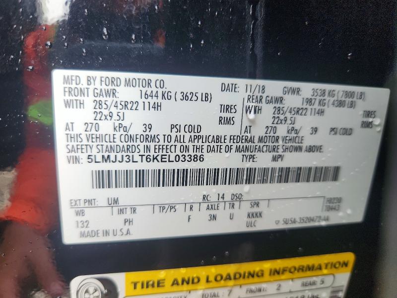 67496516 :رقم المزاد ، 5LMJJ3LT6KEL03386 vin ، 2019 Lincoln Navigator مزاد بيع