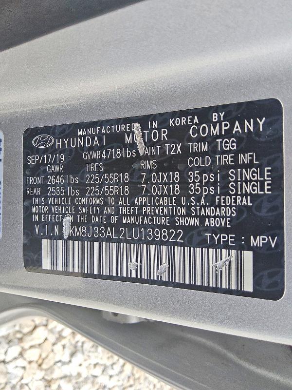 Продаж на аукціоні авто 2020 Hyundai Tucson, vin: KM8J33AL2LU139822, номер лоту: 69024246