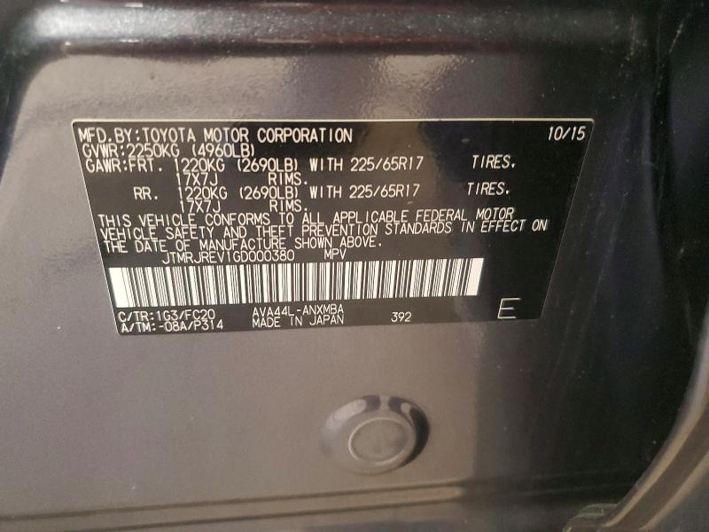 Aukcja sprzedaży 2016 Toyota Rav4 Hv, vin: JTMRJREV1GD000380, numer aukcji: 68549406