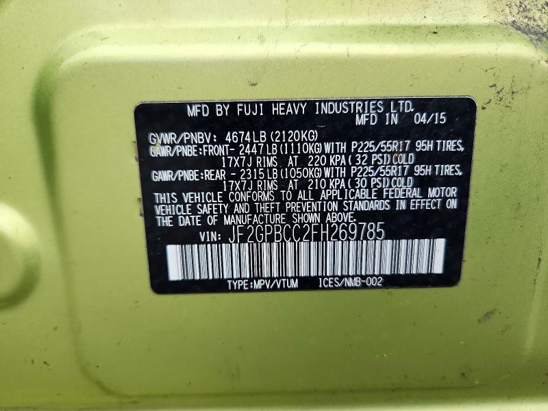 Продаж на аукціоні авто 2015 Subaru Xv Crosstrek, vin: JF2GPBCC2FH269785, номер лоту: 67272946