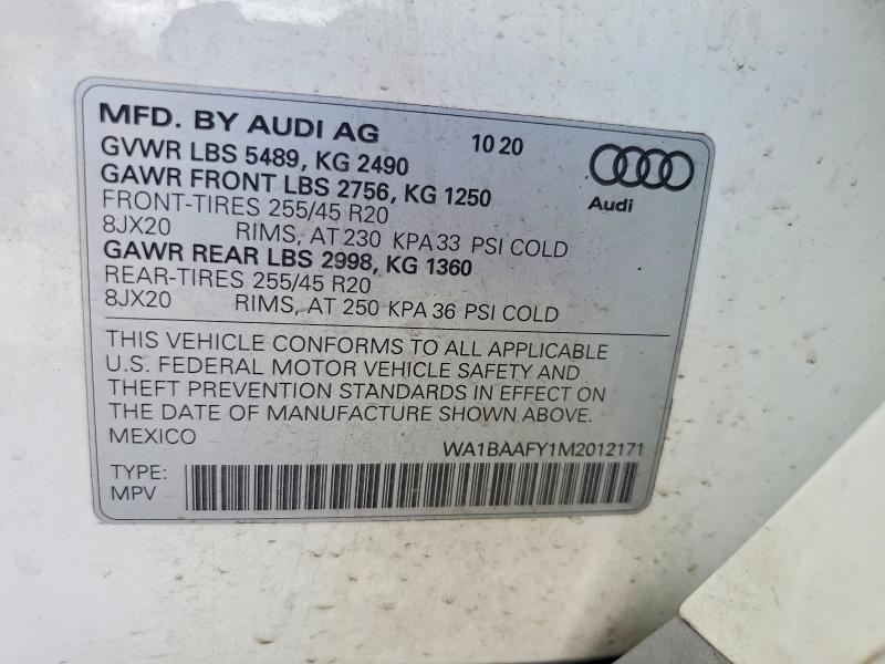 Aukcja sprzedaży 2021 Audi Q5, vin: WA1BAAFY1M2012171, numer aukcji: 69740326