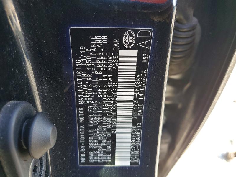 Aukcja sprzedaży 2019 Toyota Corolla, vin: 2T1BURHEXKC240439, numer aukcji: 68386646