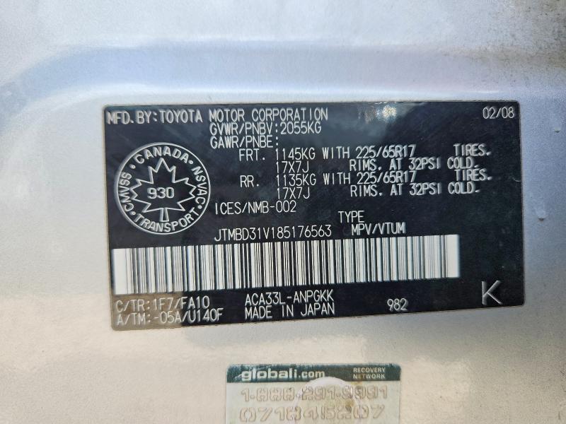 Aukcja sprzedaży 2008 Toyota Rav4, vin: JTMBD31V185176563, numer aukcji: 68860306