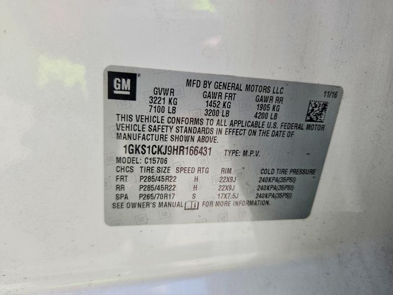 2017 Gmc Yukon მანქანა იყიდება აუქციონზე, vin: 1GKS1CKJ9HR166431, აუქციონის ნომერი: 68762656