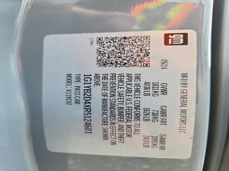 2024 Chevrolet Corvette მანქანა იყიდება აუქციონზე, vin: 1G1YB2D4XR5124601, აუქციონის ნომერი: 70541086