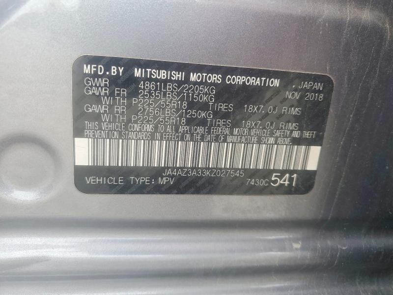 Продажа на аукционе авто 2019 Mitsubishi Outlander, vin: JA4AZ3A33KZ027545, номер лота: 68313986