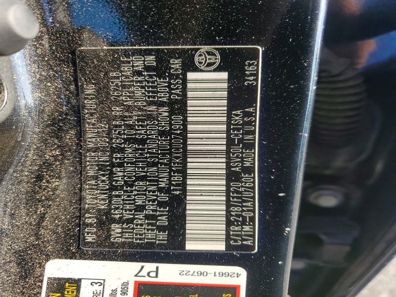Aukcja sprzedaży 2012 Toyota Camry, vin: 4T1BF1FKXCU074900, numer aukcji: 70725776