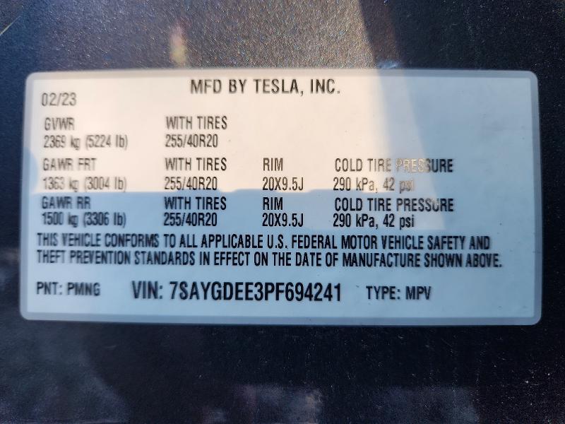 Продажа на аукционе авто 2023 Tesla Model Y, vin: 7SAYGDEE3PF694241, номер лота: 66758266