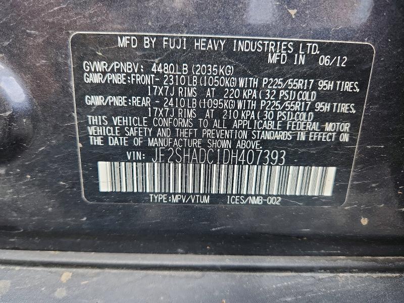 68053476 :رقم المزاد ، JF2SHADC1DH407393 vin ، 2013 Subaru Forester مزاد بيع