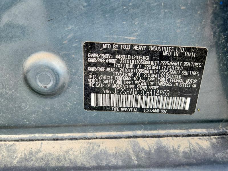 2012 Subaru Forester მანქანა იყიდება აუქციონზე, vin: JF2SHADC3CH414859, აუქციონის ნომერი: 67736396