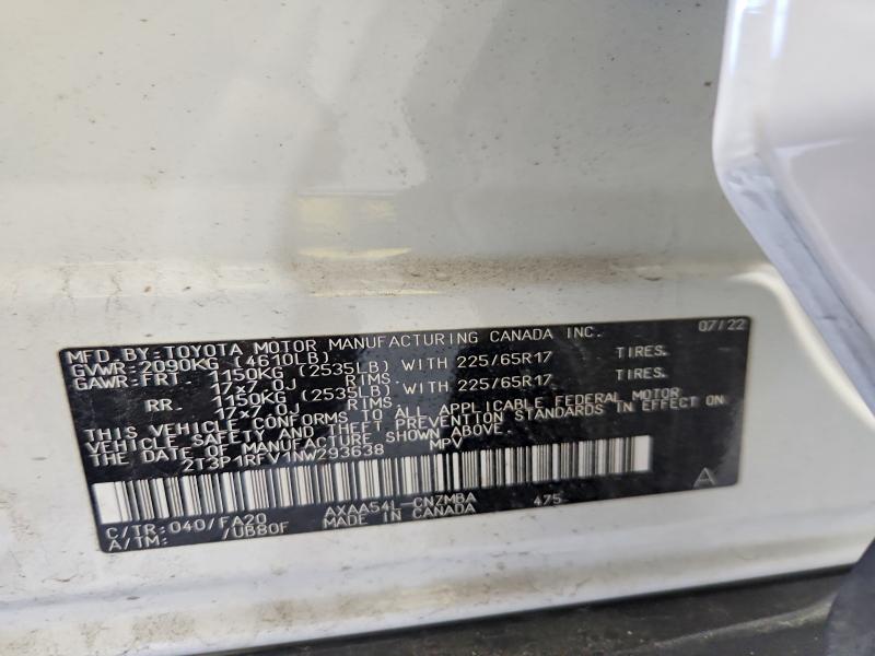 Aukcja sprzedaży 2022 Toyota Rav4, vin: 2T3P1RFV1NW293638, numer aukcji: 69928646