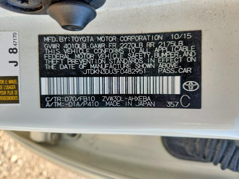 67358446 :رقم المزاد ، JTDKN3DU3F0482951 vin ، 2015 Toyota Prius مزاد بيع