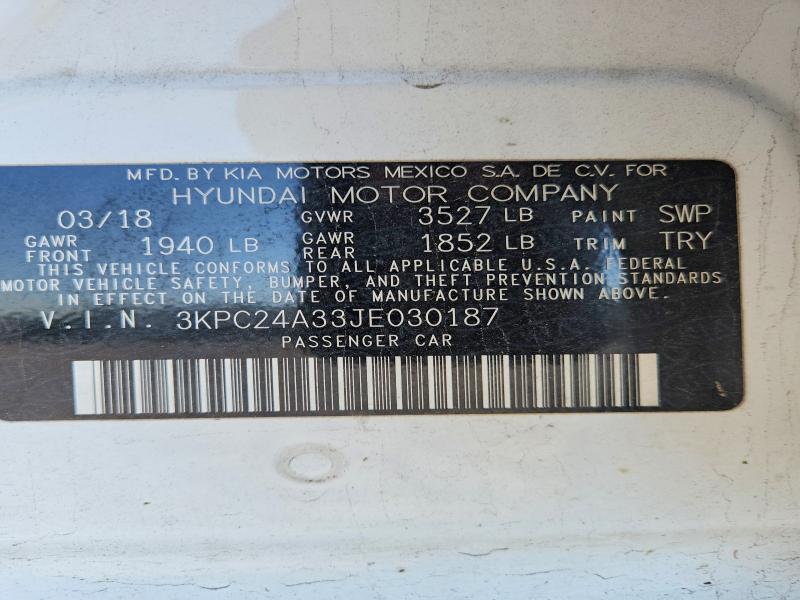 Продаж на аукціоні авто 2018 Hyundai Accent, vin: 3KPC24A33JE030187, номер лоту: 69378296