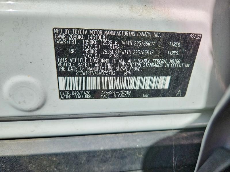Aukcja sprzedaży 2020 Toyota Rav4, vin: 2T3W1RFV4LW075783, numer aukcji: 69053336