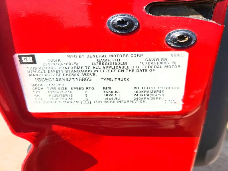 70485206 :رقم المزاد ، 1GCEC14X84Z116865 vin ، 2004 Chevrolet Silverado مزاد بيع