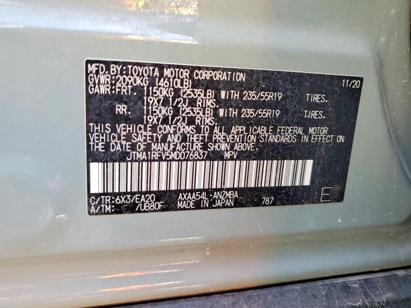 Продажа на аукционе авто 2021 Toyota Rav4, vin: JTMA1RFV5MD076837, номер лота: 68850786