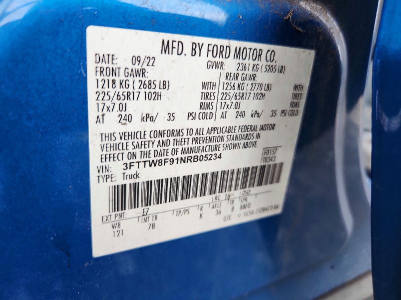 Продаж на аукціоні авто 2022 Ford Maverick, vin: 3FTTW8F91NRB05234, номер лоту: 69284246
