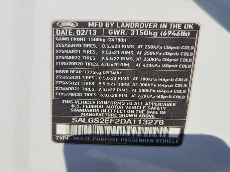 68034416 :رقم المزاد ، SALGS2EF2DA113278 vin ، 2013 Land Rover Range Rover مزاد بيع