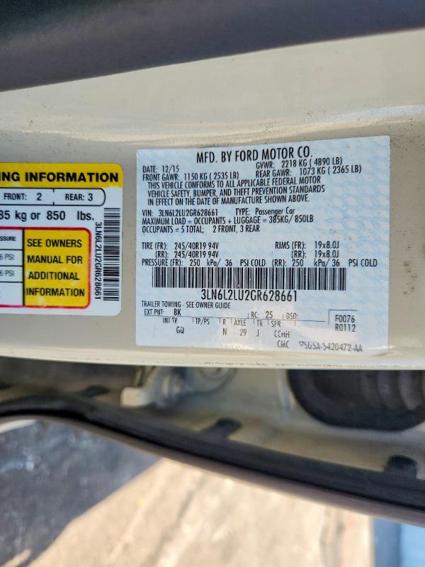 Продажа на аукционе авто 2016 Lincoln Mkz, vin: 3LN6L2LU2GR628661, номер лота: 70842066