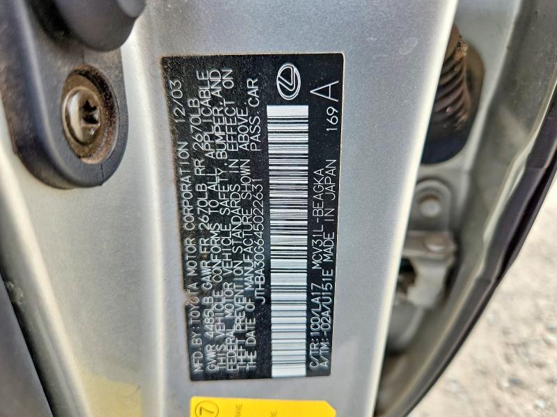 2004 Lexus Es მანქანა იყიდება აუქციონზე, vin: JTHBA30G645022631, აუქციონის ნომერი: 68282546