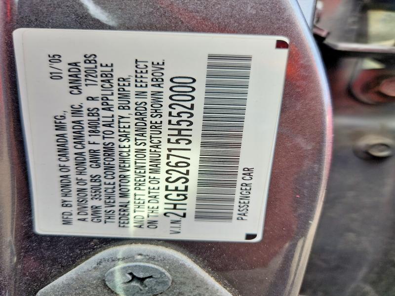 Продажа на аукционе авто 2005 Honda Civic, vin: 2HGES26715H552000, номер лота: 68931486