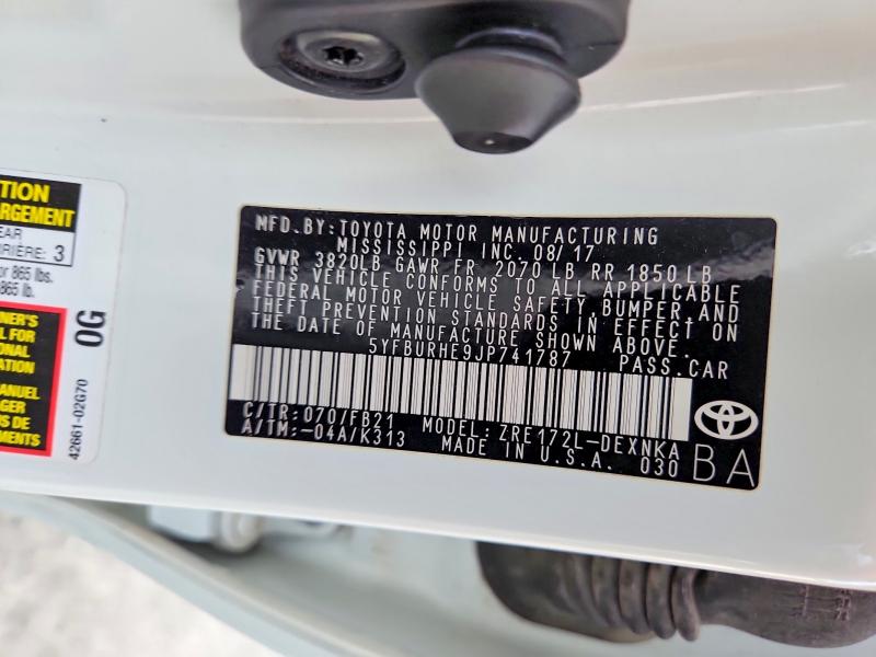 69607386 :رقم المزاد ، 5YFBURHE9JP741787 vin ، 2018 Toyota Corolla مزاد بيع
