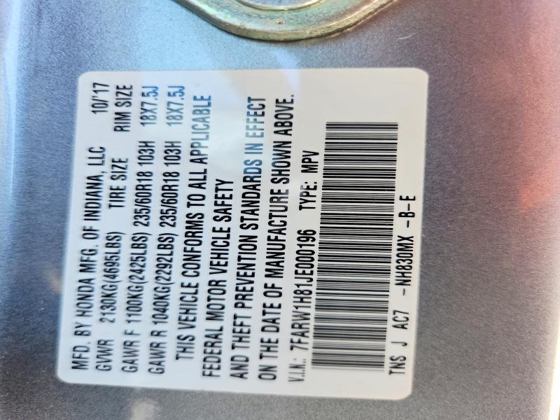 70655176 :رقم المزاد ، 7FARW1H81JE000196 vin ، 2018 Honda Cr-v مزاد بيع