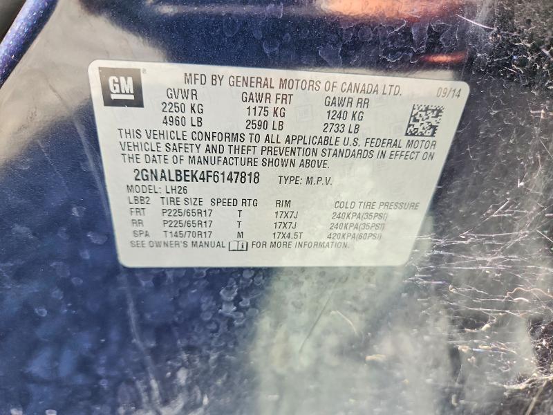 2015 Chevrolet Equinox მანქანა იყიდება აუქციონზე, vin: 2GNALBEK4F6147818, აუქციონის ნომერი: 67889656