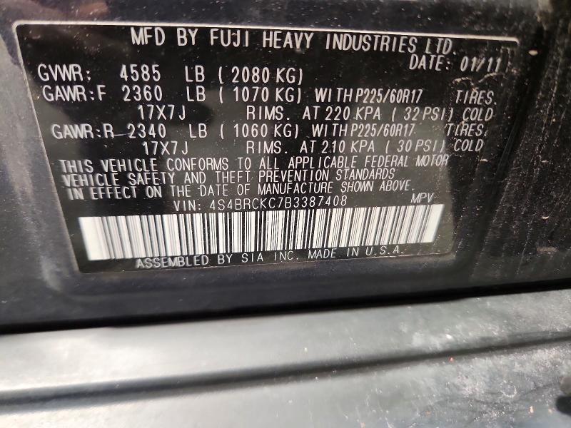 68022006 :رقم المزاد ، 4S4BRCKC7B3387408 vin ، 2011 Subaru Outback مزاد بيع