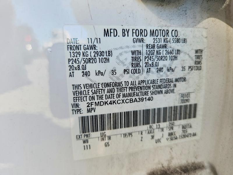 69243526 :رقم المزاد ، 2FMDK4KCXCBA39140 vin ، 2012 Ford Edge مزاد بيع
