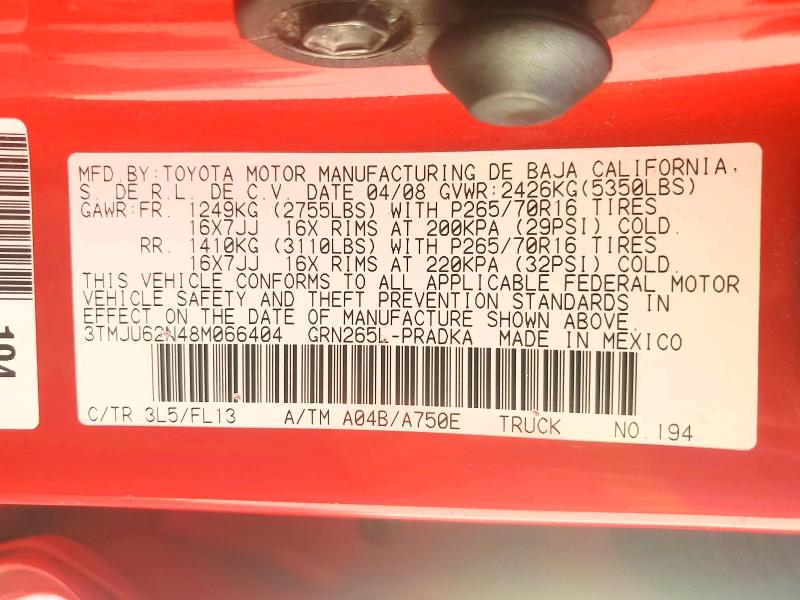67295106 :رقم المزاد ، 3TMJU62N48M066404 vin ، 2008 Toyota Tacoma مزاد بيع