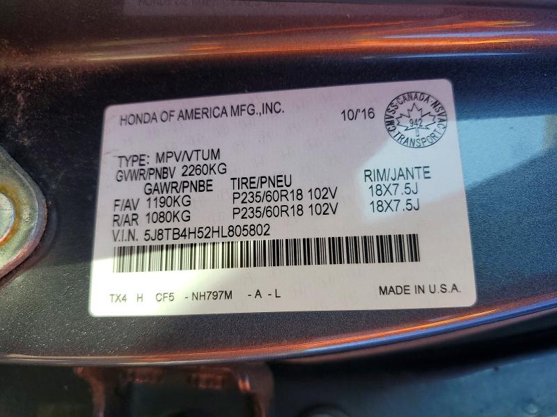 69677446 :رقم المزاد ، 5J8TB4H52HL805802 vin ، 2017 Acura Rdx مزاد بيع