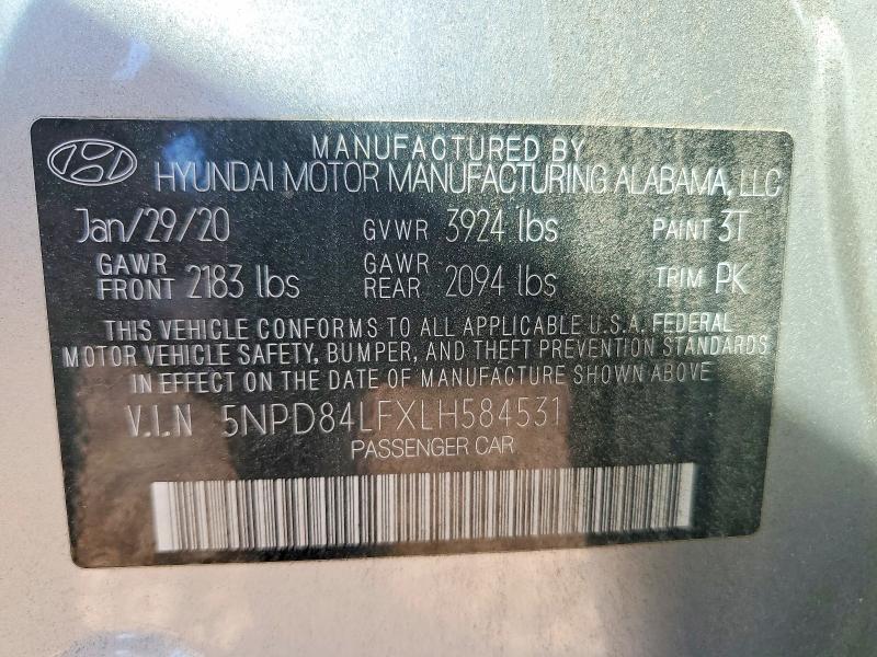 Aukcja sprzedaży 2020 Hyundai Elantra, vin: 5NPD84LFXLH584531, numer aukcji: 68353046